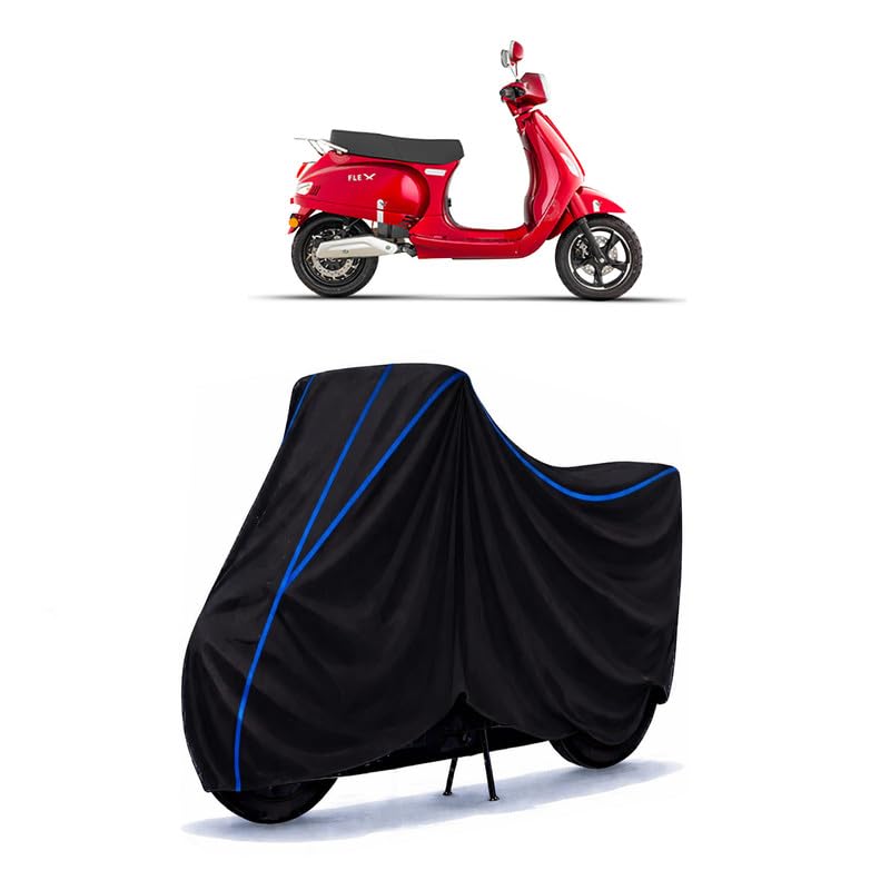 Image of Scooty Cover Water Resistant for Green Flex | Universal Scooter & Bike Cover | Heavy Duty UV Dust, Rain & Scratch Protection Weather Indoor Outdoor | Black with Blue Piping