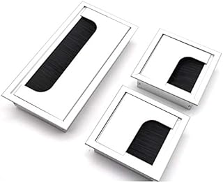 Tianher Square Desk Grommet, Aluminium Computer Cable Hole Cover 2pcs 80 * 80mm+1pcs 80 * 160mm Cable Wire Cord Outlet for Office Home Meeting Tidy Metallic Silver