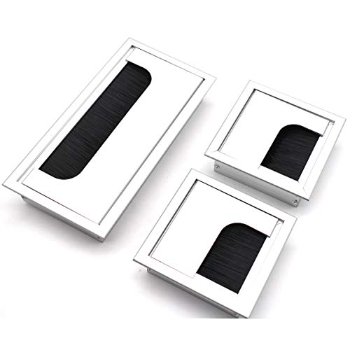 Tianher cuadrado Pasacables,rectangular mesa Escritorio cable organizador Orificio Acabado Alambre aluminio plata Computador Tapa 2Piezas 80 * 80mm+1Piezas 80 * 160mm