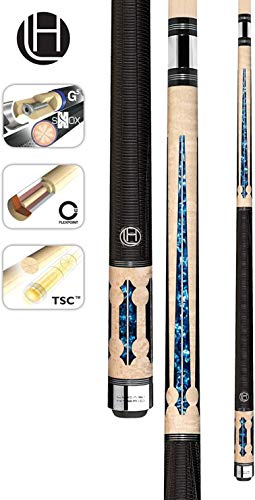Lucasi Hybrid Lhc97 Natural Birds-Eye Maple With Blue Crushed Velvet Inlays Technology Cue, 21-Ounce #TOP4