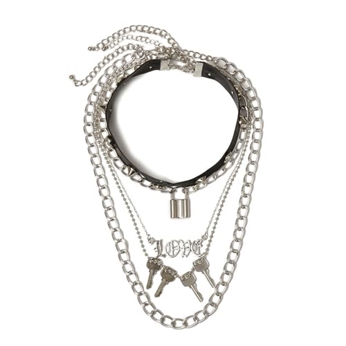 Collier ras du cou punk gothique à cadenas épingle à nourrice et rivets pour look rock hip hop