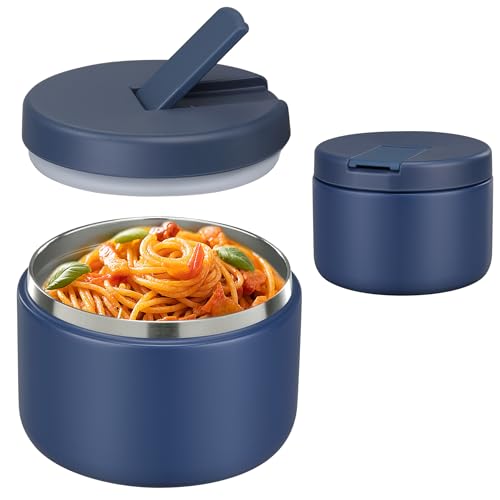 12oz Insulated Vacuum Food Jar with Buckle Lid Wide Mouth Soup Thermo for Hot Food Kids Leakproof Stainless Steel Lunch Container- Blue 1 Pack