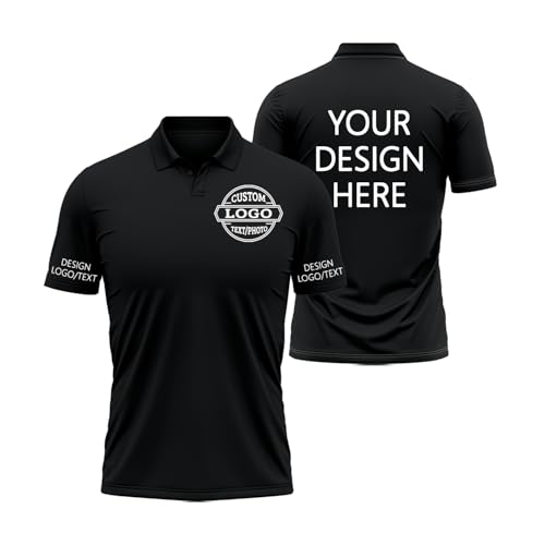 Custom Polo Shirts for Men Custom Shirts with Logo Text Photo Name Personalized Golf Shirts Design Your own Polos Shirts A-Black