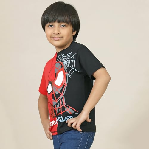 Image of Kidsville Official Marvel Avengers Spiderman Boys Half Sleeve Round Neck White Graphic Printed Cotton T-Shirts for Kid Boys