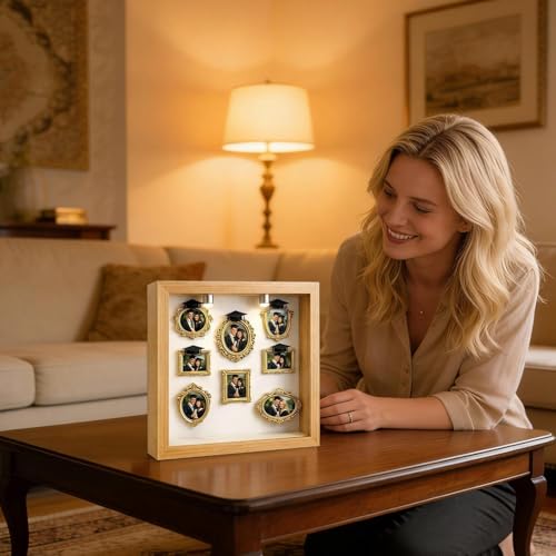 Juego de marcos de fotos pequeños dorados de mesa Silhouette caja de sombra con relieve 3