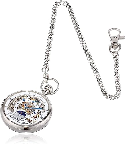 Charles Hubert 3816-W Men's Pocket Watch, Mechanical Hand Winding, Skeleton, Silver