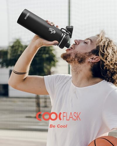 Image of Coolflask 20 oz Insulated Water Bottle with Straw & 3 Leakproof Lids