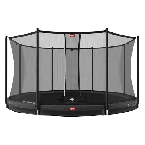 BERG Favorit InGround 380 Grau | Outdoor Bodentrampolin rund für Kinder | inkl. Sicherheitsnetz Comfort | Airflow für 50% mehr Sprungkraft | Wetterfest & Sicher