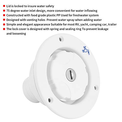 Image of Black Fresh Water Fill Hatch Inlet Round Water Inlet Fill Lock Tank Filling Port W /Key for RV Yacht Camping Suitable for Yacht Camper Trailer(Black)