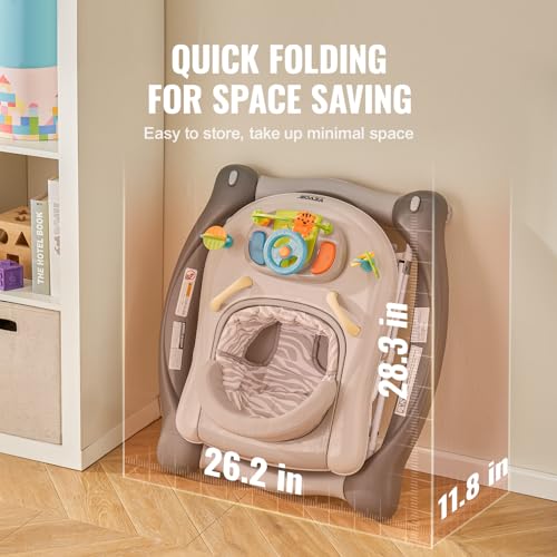 Image of VEVOR 4-in-1 Baby Walker, Foldable Baby Activity Center with Wheels, 3 Adjustable Height, Music & Toys Tray, Learning-Seated | Walk-Behind | Rocker | Bouncer Toddler Walker for Boys Girls 6-24 Months