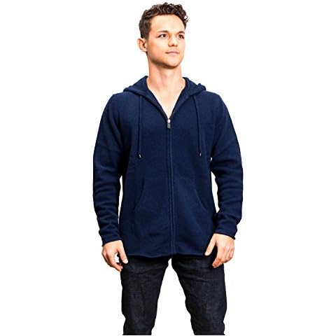 Citizen Cashmere Hoodie for Men - Pure Yak Wool Slim Fit Jacket with Kangaroo Pockets Hand-Knitted Zip-up Cover