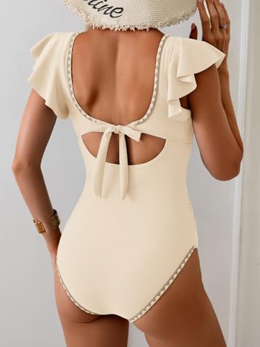 Image of Aidonger Women's One Piece Ruffle Swimsuit Tummy Control Bathing Suit V Neck Shell Stitched Swim Suit Slimming Swimwear