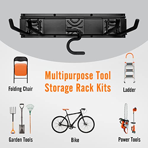 Image of Garden Tool Rack Set, Garage Wall Organization Hanger with 3 Mop Holder and 6 Multi-Purpose Hooks, Garden Yard Shovels Rakes for String Hedge Trimmer Brooms Hoses Folding Chairs ladders, and More