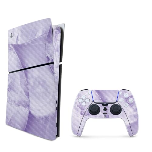 MightySkins Carbon Fiber Skin for PS5 Playstation 5 Slim Digital Edition Bundle - Round Amethyst Protective Durable Textured Carbon Fiber Finish Easy to Apply Made in The USA