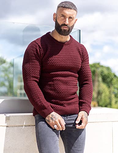Coofandy Sweater Men Wine Red Knitted Crewneck Sweater Burgundy Casual Knitted Sweaters Designer Stylish Sweater Wine Red S #TOP1