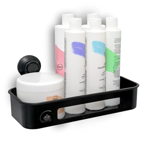 LOTUZ Porta Sapone per Doccia Resistente e Antiruggine, Portaoggetti Senza Foratura, Porta Shampoo Doccia da Appendere con Ventose Potenti, Mensola Doccia Senza Foratura Capiente e Versatile Nera
