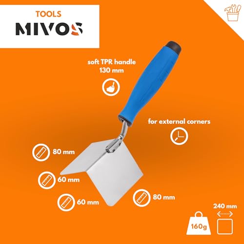 Mivos 2 x Corner Trowel Rustproof 80 x 60 mm - Inner Corner Trowel and Outer Corner Trowel Made of Stainless Steel - Inner and Outdoor Edge Trowel with Soft Grip - Corner Spatula Made in the EU - Image 3