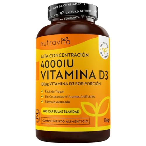 Nutravita Vitamina D3 4000 UI con 400 Comprimidos Softgel de Alta Dosis