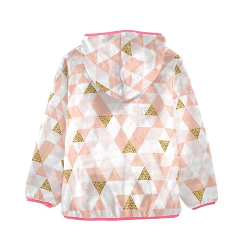 OTVEE Geometric Pink Gold Triangle Kids Hoodie Jacket Fall Spring Full Zip Warm Outwear Coat2