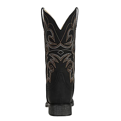 Shesole Women's Fashion Western Cowgirl Cowboy Boots Wide Square Toe Mid Calf Black Us Size 7 #TOP2