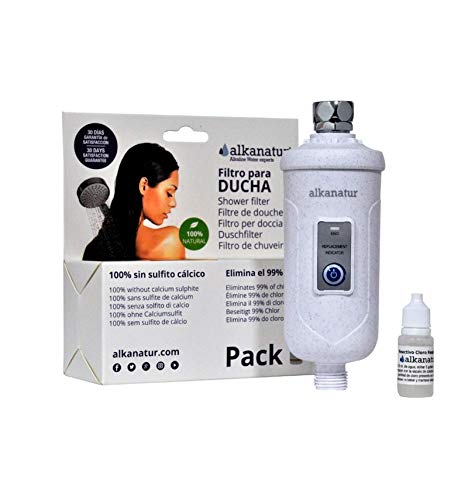 Alkanatur Duschfilter - der einzige Calciumsulfitfreie Filter - entfernt 99% der Verunreinigungen, Fluoride, Blei, Calcium, Chlor, Chloramin, verbessert Haar, Nagel und Haut - 8.000 Liter