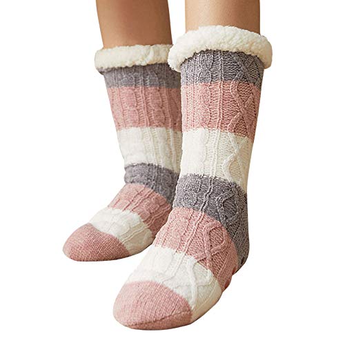 Meias Femininas, Andoer Meias Quentes Femininas Meias Antiderrapantes Listras Inverno Macio Fofinho