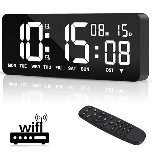 XREXS 12.2 WiFi Large Digital Wall Clock with Seconds and Remote Control