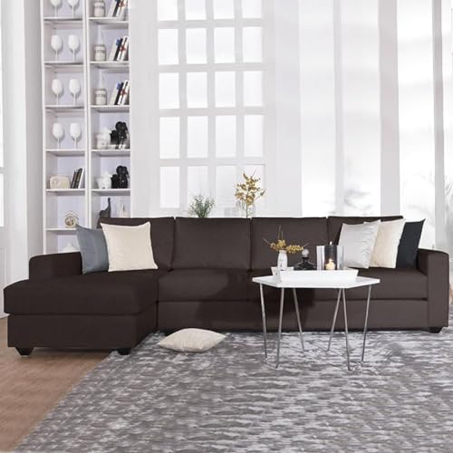 Image of FURNY - Apolloy 5 Seater Leatherette Sectional LHS L Shape Sofa Set (Brown)