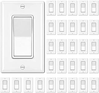 [30 Pack] BESTTEN Single Pole Wall Light Switch with Wallplate, 15A 120/277V, Decorator On/Off Rocker Paddle Interrupter, UL Listed, White
