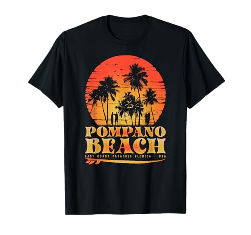 Pompano Beach Florida Retro Sunset & Surf Vibes Camiseta