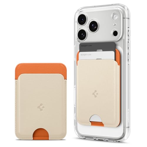 Image of Caseology by Spigen for MagSafe Wallet, Holds 2 Cards, NanoPop MagFit | For iPhone 17 /16 /15 /14 /13 /12, Pixel 10 Series, Magnetic Cases, Pixelsnap & More - Orange Beige