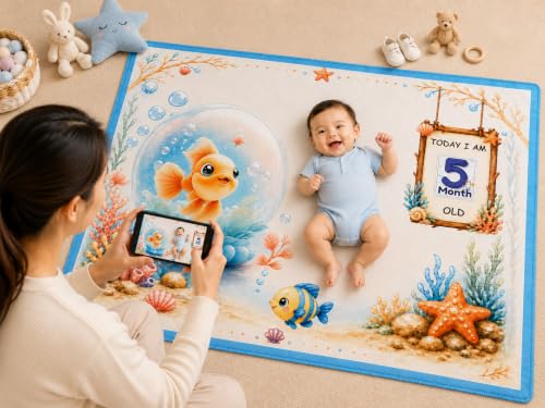 Image of NEW COMERS Baby Monthly Milestone Blanket | 1 to 12 Months Extra Soft Fleece | Best Photography Backdrop Prop | Size - 55 in to 44 inch Super Soft Fabric (Sky Blue)