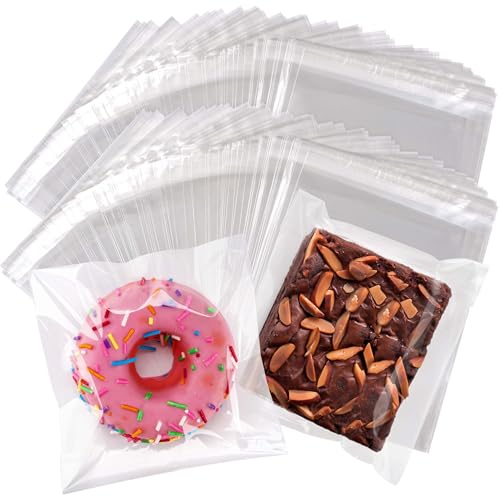 BTSD-home 200 Stück Cellophantüten Selbstklebend Kekstüten Transparent Kleine tüten für Süßigkeiten Keksen Schokolade Geschenken (14x14 cm)