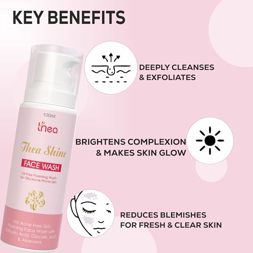 Image of Thea Shine Face Wash 100ml | 1% Salicylic Acid, 1% Glycolic Acid & 5% Aloevera Extract Foaming Face Wash | Meticulously Crafted for Acne, Blackheads, & Clogged Pores | Fights Pimple, Blackheads & Breakouts | Removes Dirt