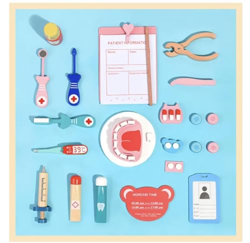Image of Wooden Doctor Set with Stethoscope Pretend Play Set (Only Doctor Set, no Dental Parts)