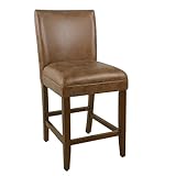 HomePop by Kinfine Fabric Upholstered Parsons Counter Height Bar Stool Chair, Set of 1, 24-Inch, Distressed Brown Faux Leather