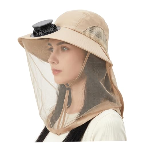 Chapeau ventilateur solaire large bord casquette pêche anti-moustique randonnée