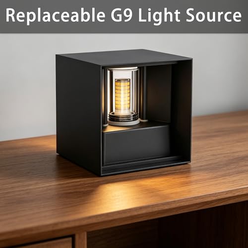 Image of JYV Outdoor Wall Lights 4Pack, Up and Down Lighting Fixtures, IP65, Black | Square Aluminum, 6W 3000K Bulb, G9 Base, Outdoor Cube Wall Sconces, Angle Adjustable, for Porch, House, Garage, Patio