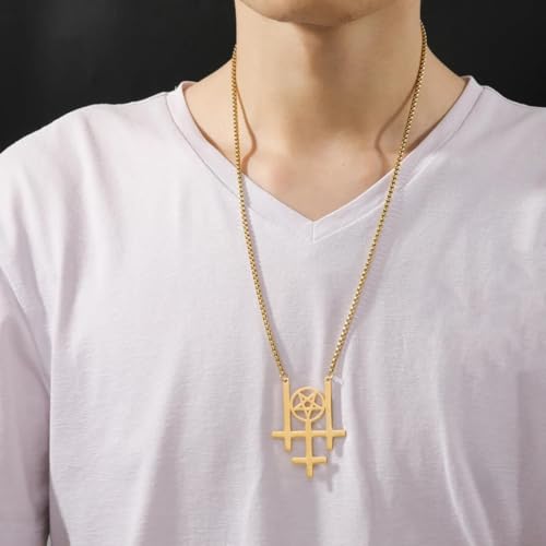 Collier triple croix inversée en acier pour homme au style gothique ésotérique - 2