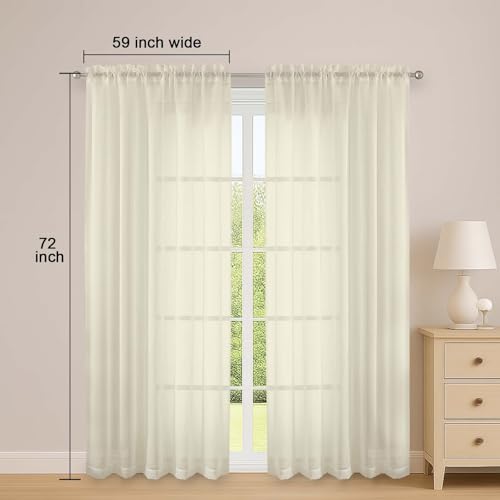 Image of OWENIE Cream Sheer Curtains 72 Inches Long 2 Panels Set, Transparent Voile Sheer Curtain for Living Room Bedroom Window Sliding Glass Door Treatment, 59 x 72 Inch, Cream
