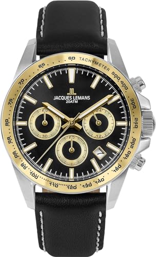 Preisvergleich Produktbild JACQUES LEMANS Herren Analog Quarz Uhr mit Edelstahl Armband mid-39615