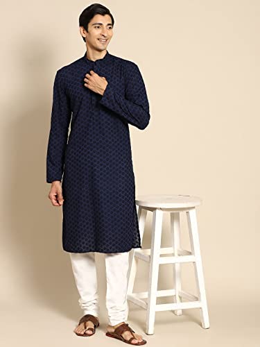 Image of Rajubhai Hargovindas Men Pure Cotton Chikankari Embroidered Straight Kurta