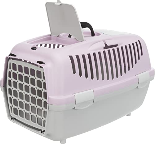 Image of Trixie: - Capri 2 Pet Carrier | Made with Biodegradable Plastic, Perfect for Cats, Dogs, Rabbits and Other Small Animals | Can Hold Upto 8 Kg - 22 x 15 x 13 inch, Light Grey /Light Lilac