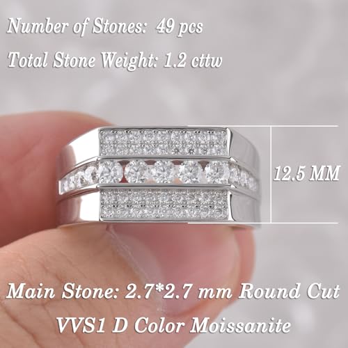 Moissanite Mens Wedding Band D Color VVS1 925 Sterling Silver Engagement Rings Pave Round Eternity Promise Ring Size 7-132