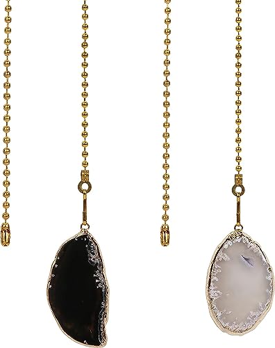Image of 2 Pcs Ceiling Fan with Natural Agate Pull Chains - Gilt Edged Agate - 12 Inches Fan Pulls Set with Connector (Grey And Black)