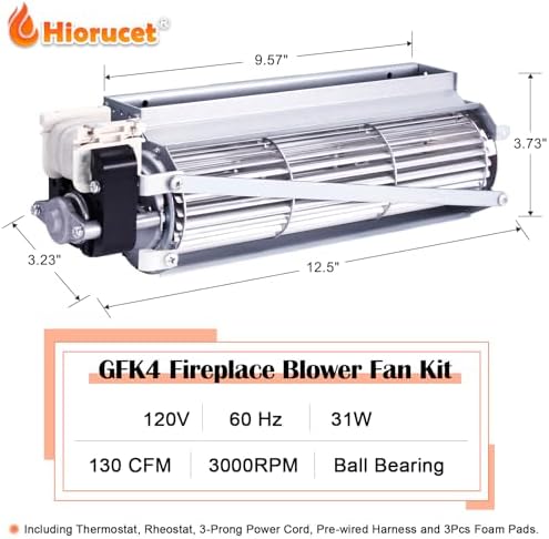 GFK4 FK4 GFK4A GFK4B Fireplace Blower Fan Kit for Heatilator, Majestic, CFM, Vermont Castings, Monessen, Lennox, Temco Fireplaces, Rotom HB-RB74K R7-RB74K. Ball Bearing, Quiet, High Air Flow.
