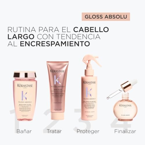 Miniatura 8 de Kérastase Gloss Absolu, Aceite Ligero Antiencrespamiento, Cabello Suave, Revitalizado Y Brillante, No Apelmaza, Con Ácido Hialurónico, Glicólico Y Rosa Silvestre, Glaze Drops, Cabellos Largos, 45 Ml