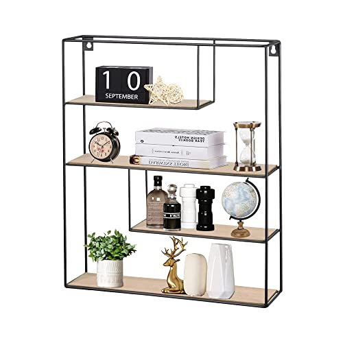 Free Shipping Over $50 KATHY&BOB Floating Shelves Wall Mounted Hanging Shelf 4-Tier Rustic Farmhouse Shelves Metal Frame and Reclaimed Natural Wood Shelf for Living Room Bedroom Bathroom Kitchen,No Assembly Required