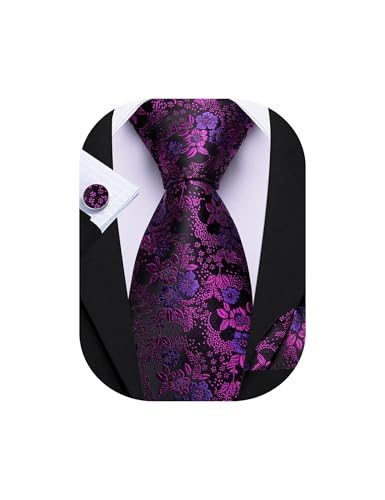 Image of Barry.Wang Men Tie Set Floral Paisley Silk Necktie Pocket Square Cufflinks Formal Wedding Party Business