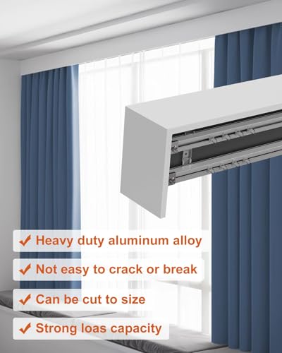 Doppelläufige Gardinenstangen – Decken-/Wandmontage, Schienensystem aus Aluminiumlegierung mit leisen Rollen und Querbehang für Schlafzimmer, Wohnzimmer, Heimdekoration – weißes Finish